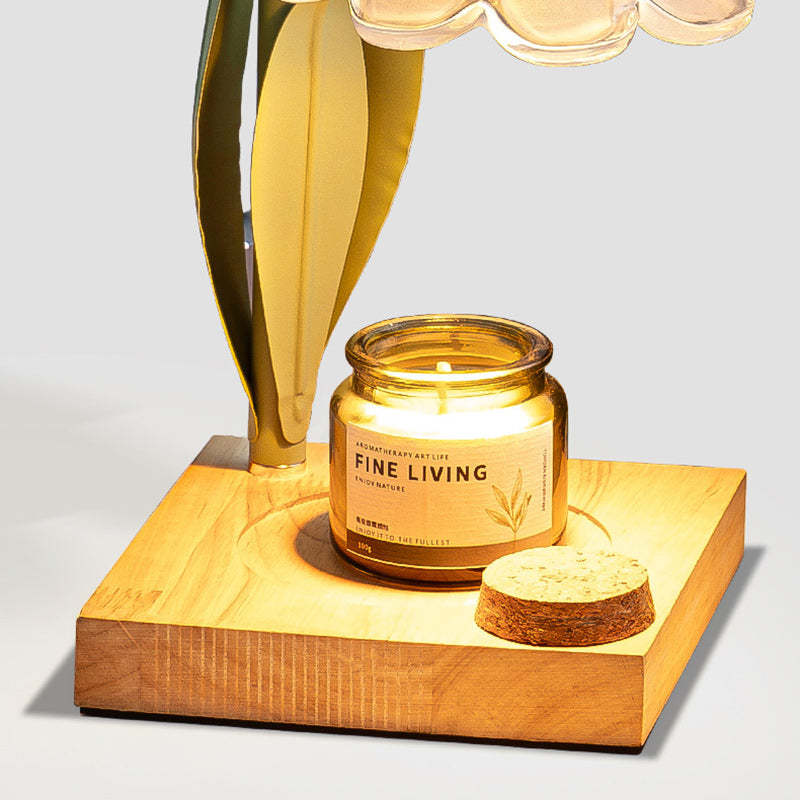 Scandinavian Flower Iron Wood Glass Melting Wax Table Lamp
