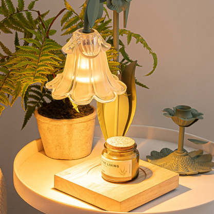 Scandinavian Flower Iron Wood Glass Melting Wax Table Lamp