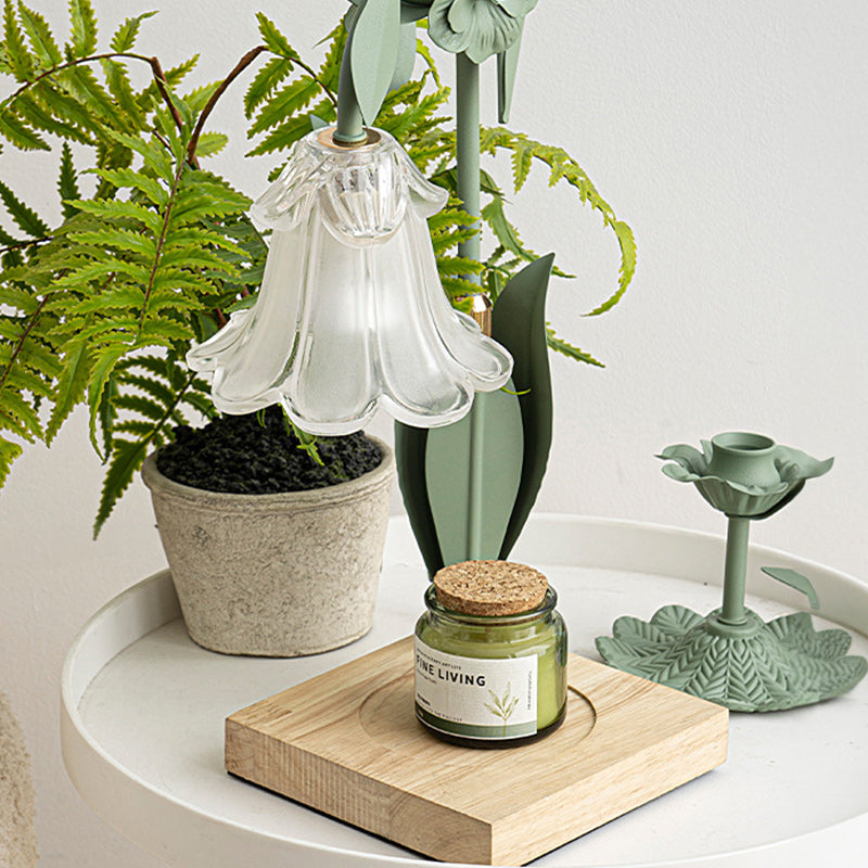 Scandinavian Flower Iron Wood Glass Melting Wax Table Lamp
