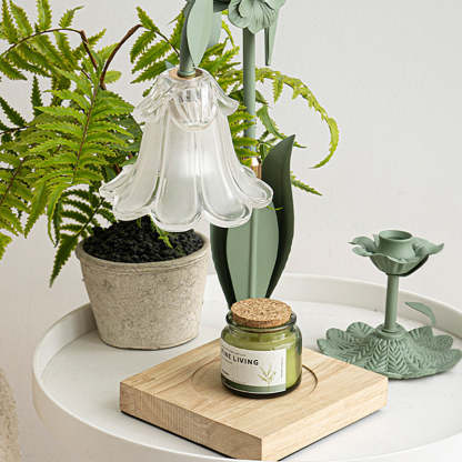 Scandinavian Flower Iron Wood Glass Melting Wax Table Lamp