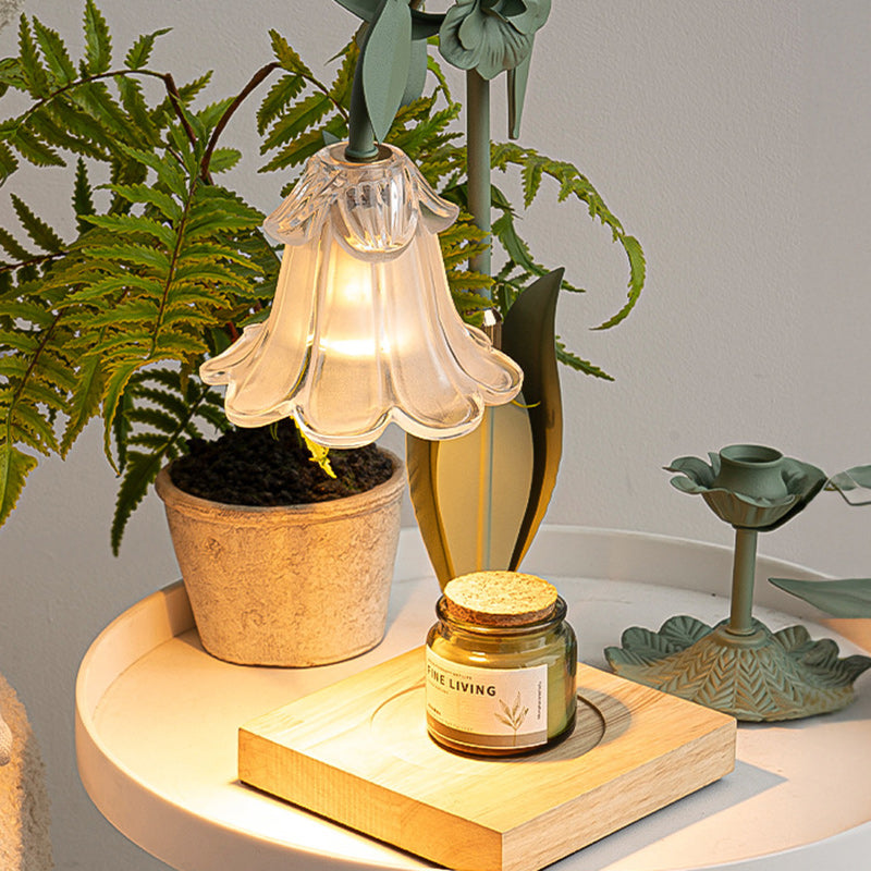 Scandinavian Flower Iron Wood Glass Melting Wax Table Lamp