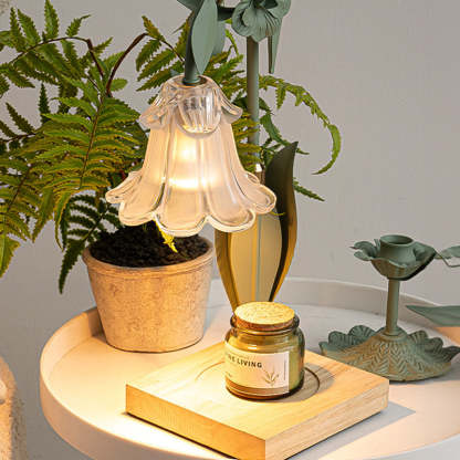 Scandinavian Flower Iron Wood Glass Melting Wax Table Lamp