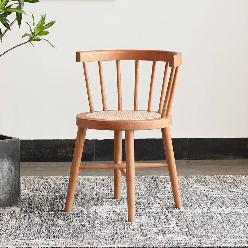 Nordic Rattan Wood Armless Chair — Cherry Color