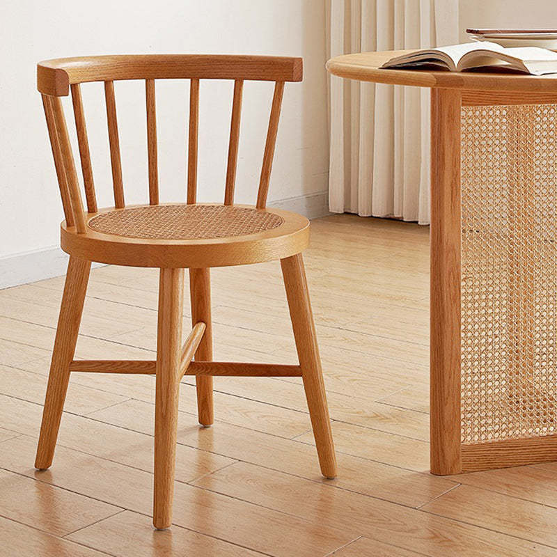 Nordic Rattan Wood Armless Chair — Walnut Color