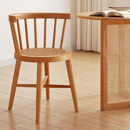 Nordic Rattan Wood Armless Chair — Walnut Color