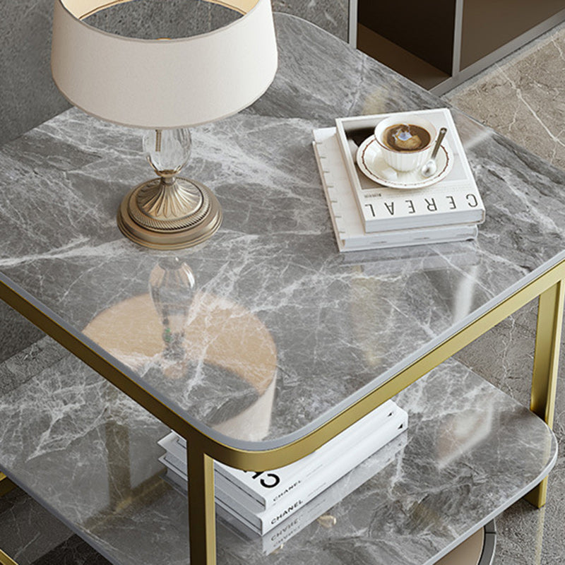 Nordic Iron Rock Slab 2-Tier End Table — Gold / Beige