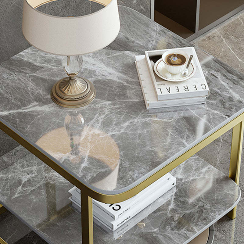Nordic Iron Rock Slab 2-Tier End Table — Gold / Beige