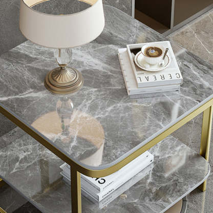 Nordic Iron Rock Slab 2-Tier End Table — Gold / Beige