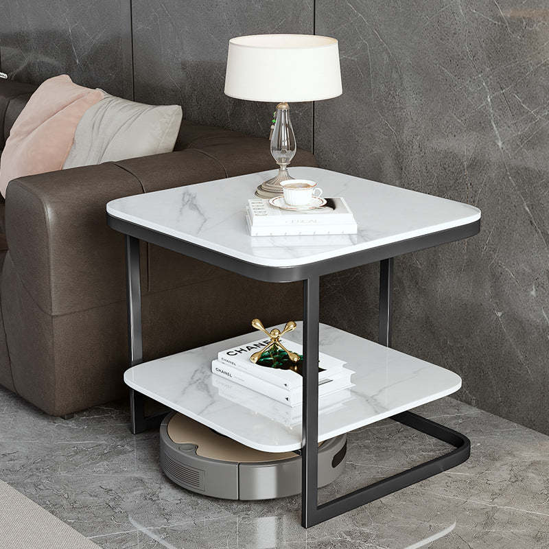 Nordic Iron Rock Slab 2-Tier End Table — Gold / White
