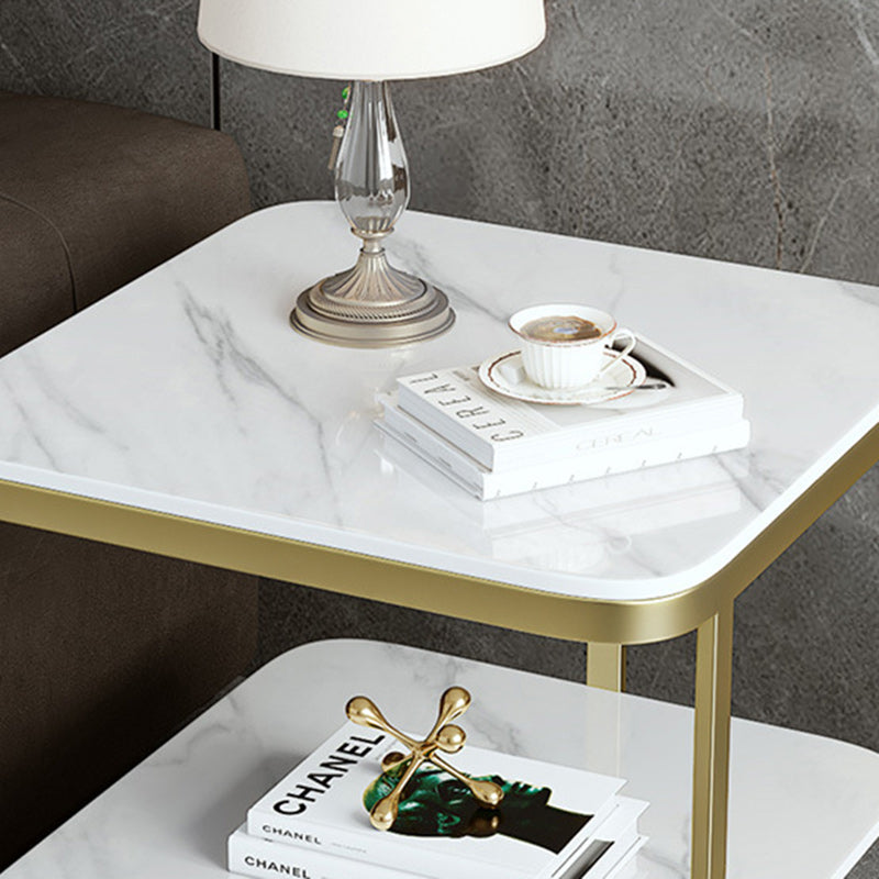 Nordic Iron Rock Slab 2-Tier End Table — Black / Beige