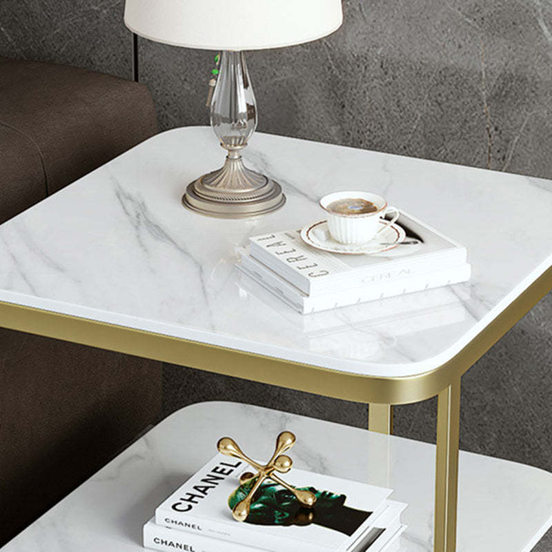 Nordic Iron Rock Slab 2-Tier End Table — Black / Beige