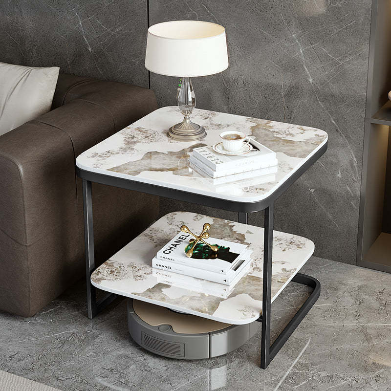Nordic Iron Rock Slab 2-Tier End Table — Gold / Gray