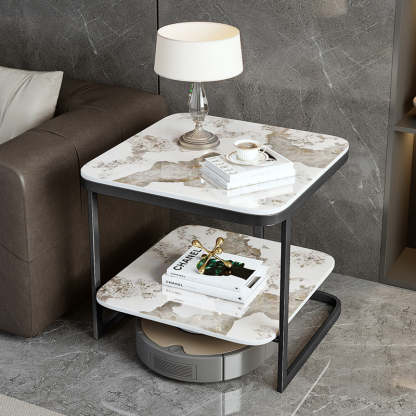 Nordic Iron Rock Slab 2-Tier End Table — Gold / Gray