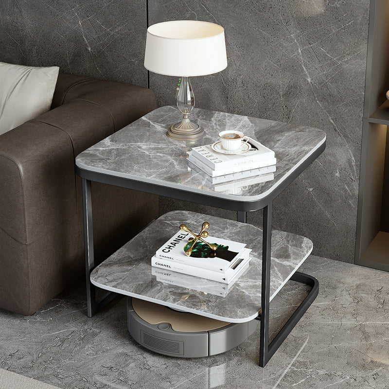 Nordic Iron Rock Slab 2-Tier End Table — Black / Gray