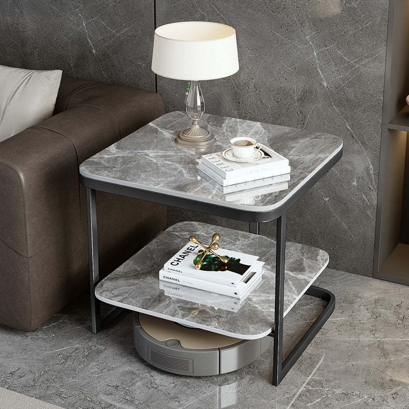 Nordic Iron Rock Slab 2-Tier End Table — Black / Gray