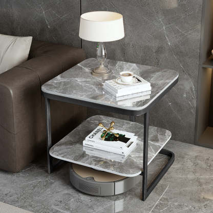 Nordic Iron Rock Slab 2-Tier End Table — Black / Gray