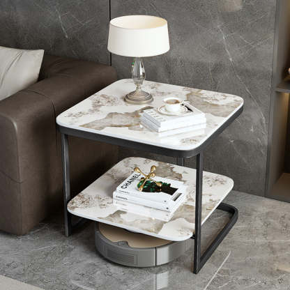 Nordic Iron Rock Slab 2-Tier End Table