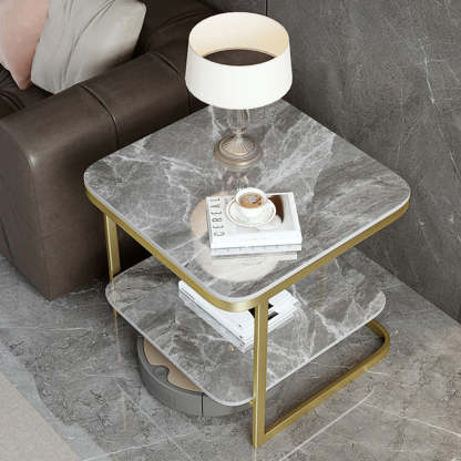 Nordic Iron Rock Slab 2-Tier End Table
