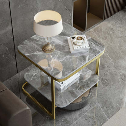 Nordic Iron Rock Slab 2-Tier End Table