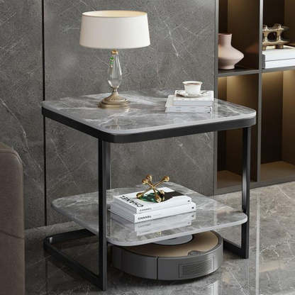 Nordic Iron Rock Slab 2-Tier End Table