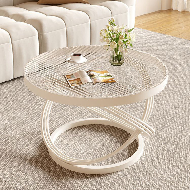 Contemporary Round Iron Glass Coffee Table — White