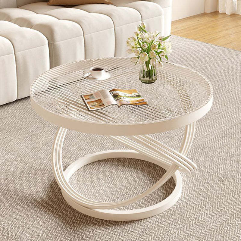 Contemporary Round Iron Glass Coffee Table — White