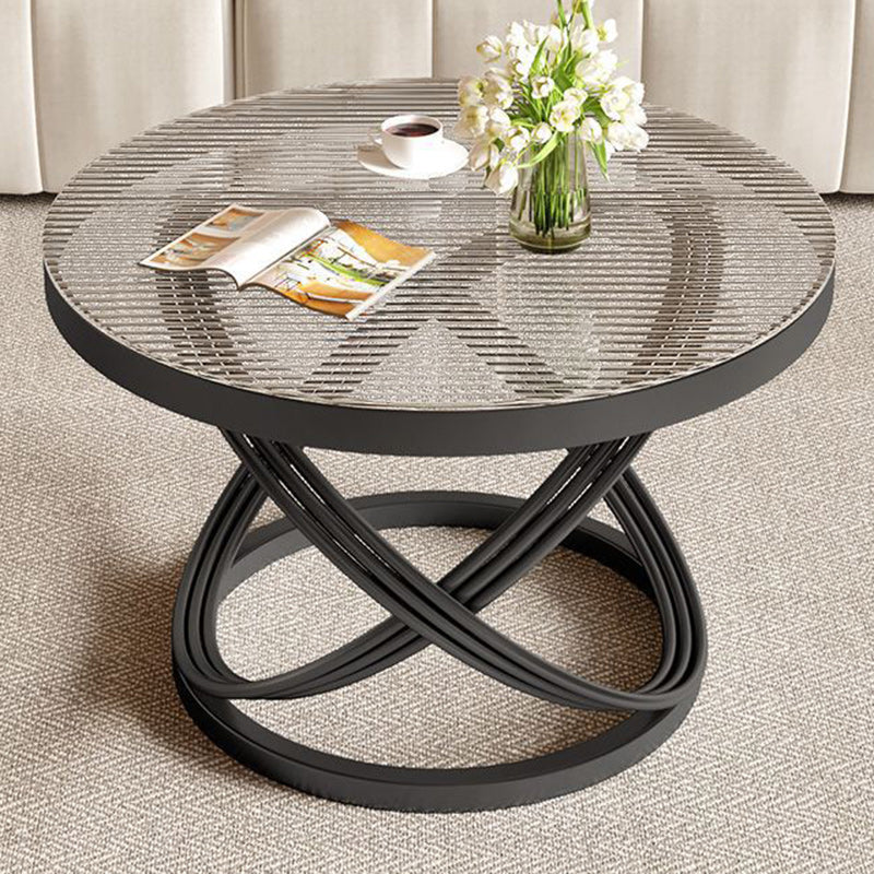 Contemporary Round Iron Glass Coffee Table — Black