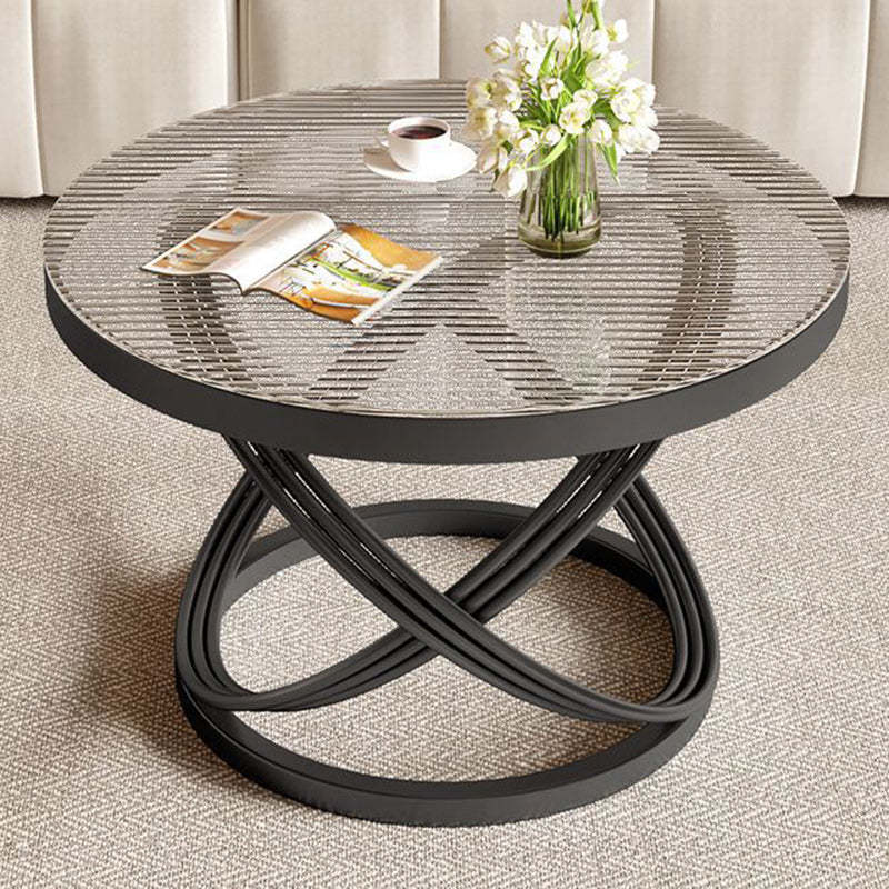 Contemporary Round Iron Glass Coffee Table — Black