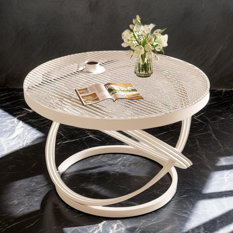 Contemporary Round Iron Glass Coffee Table