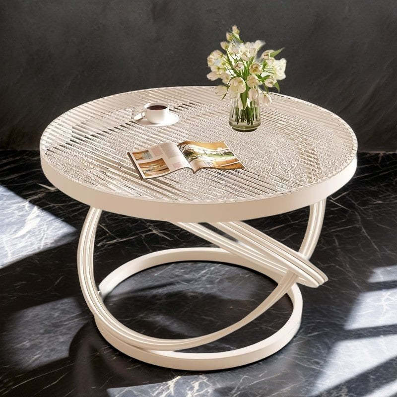 Contemporary Round Iron Glass Coffee Table