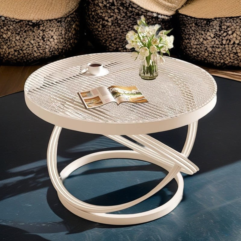 Contemporary Round Iron Glass Coffee Table