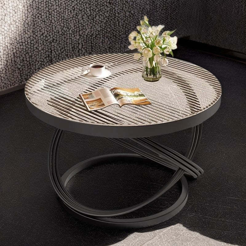 Contemporary Round Iron Glass Coffee Table