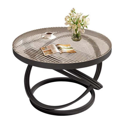 Contemporary Round Iron Glass Coffee Table