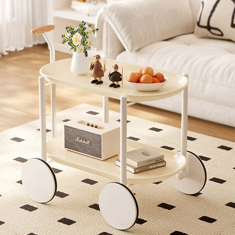 Contemporary Oval Steel Plastic 2-Tier End Table — White