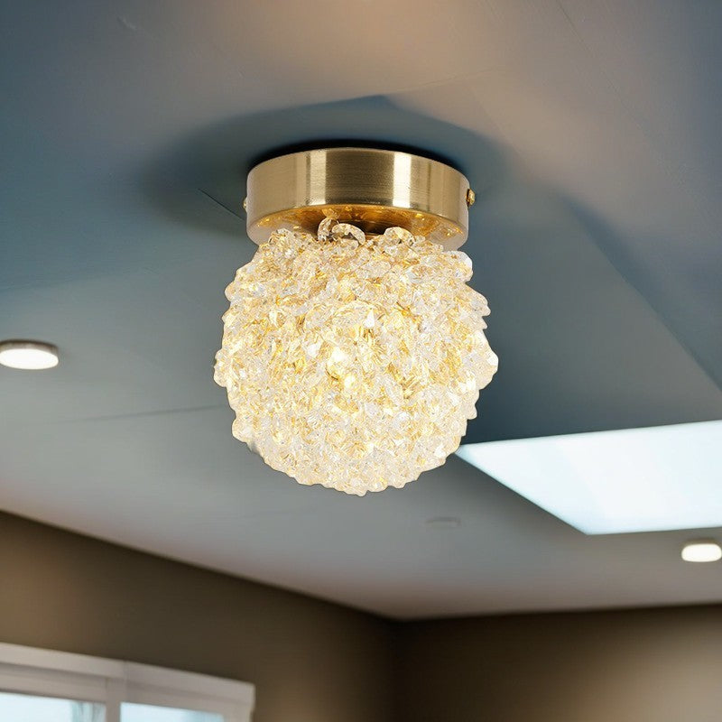 Contemporary Globe Iron Crystal Semi-Flush Ceiling Light