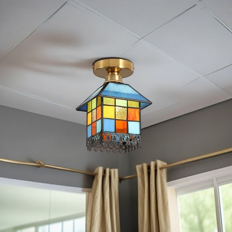Japanese Copper Rectangular 1-Light Ceiling Light
