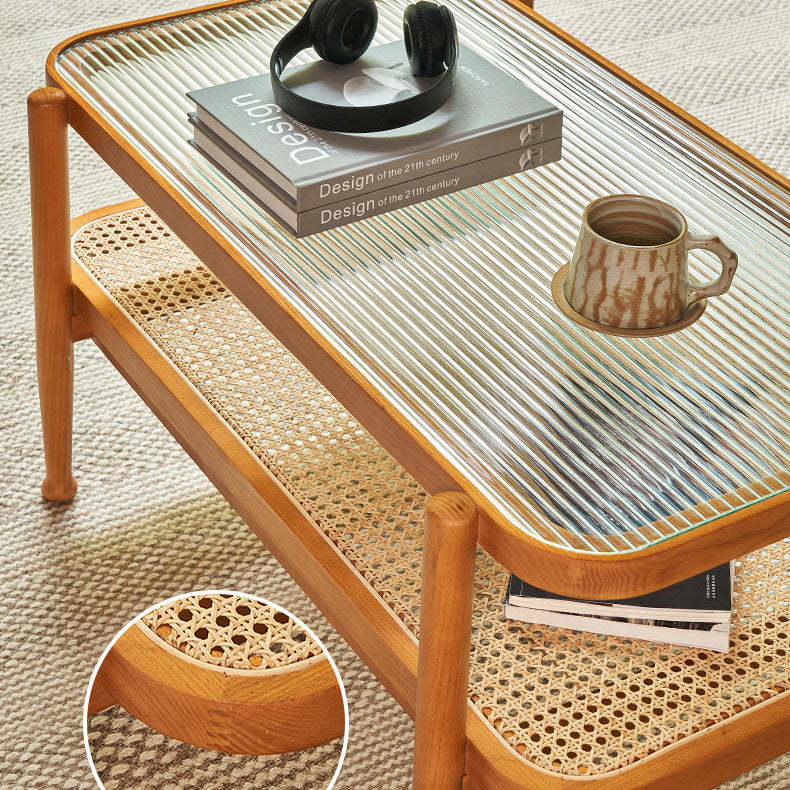 Japanese Wood Glass 2-Tier Coffee Table