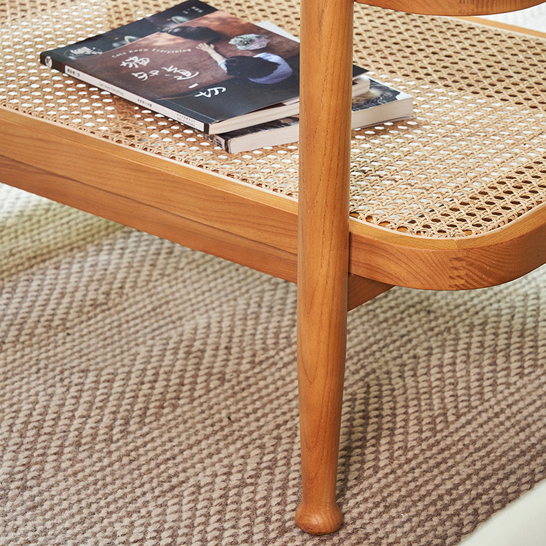 Japanese Wood Glass 2-Tier Coffee Table