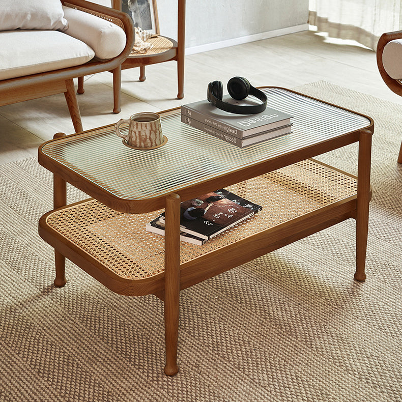 Japanese Wood Glass 2-Tier Coffee Table