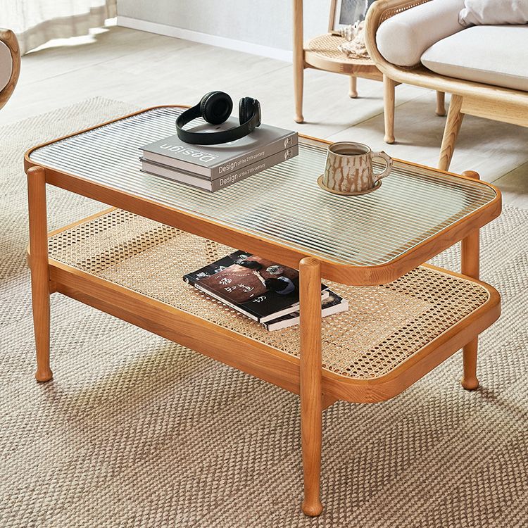 Japanese Wood Glass 2-Tier Coffee Table