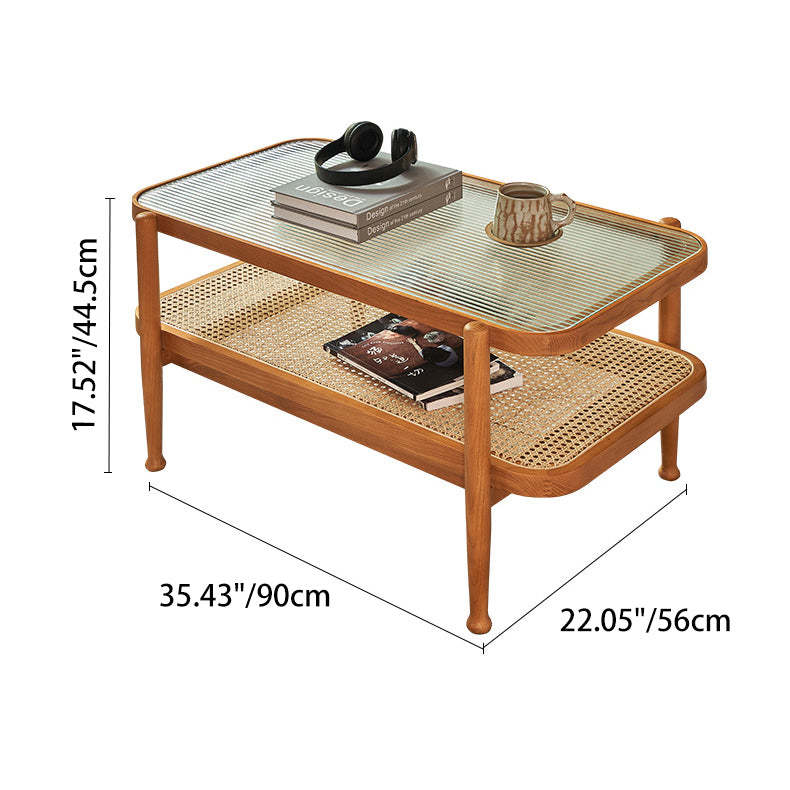 Japanese Wood Glass 2-Tier Coffee Table