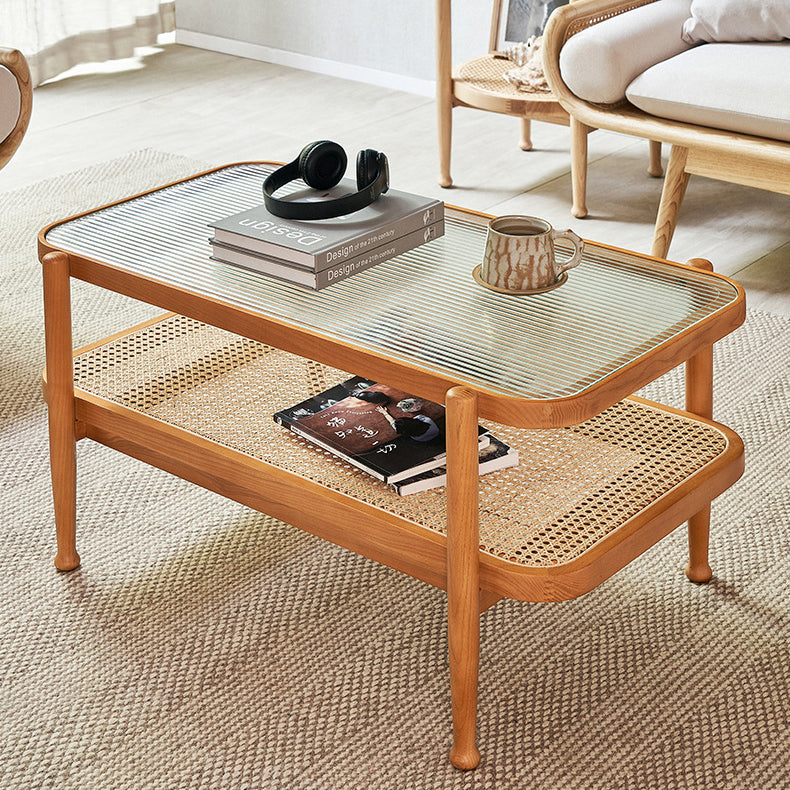 Japanese Wood Glass 2-Tier Coffee Table