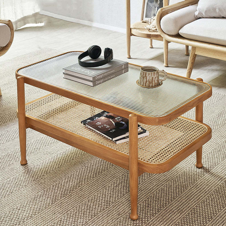 Japanese Wood Glass 2-Tier Coffee Table
