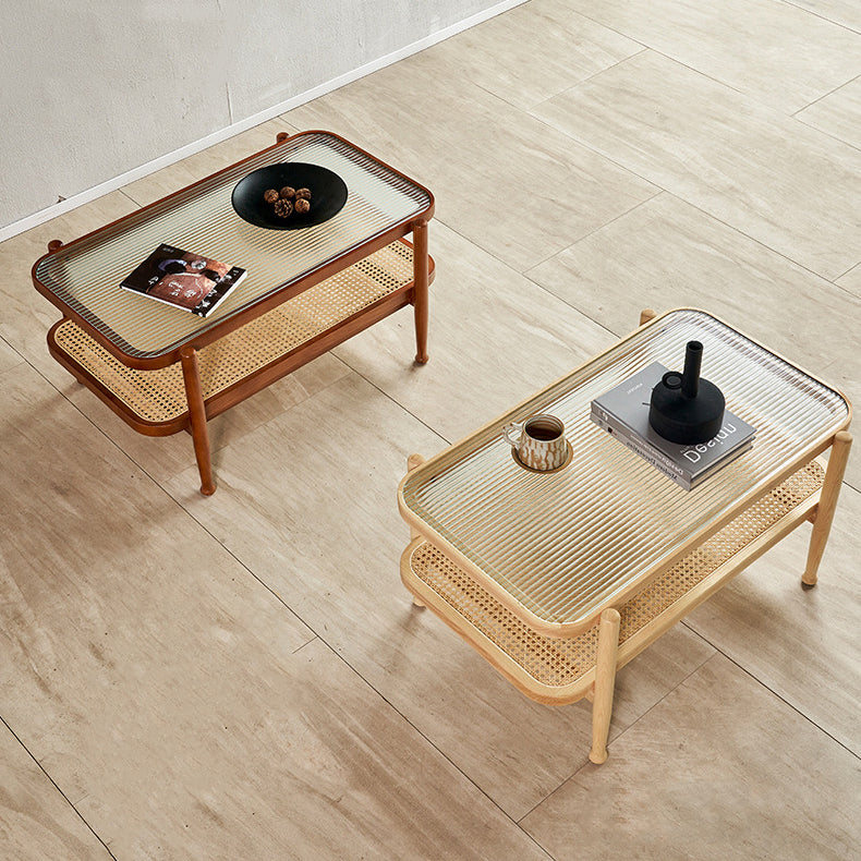 Japanese Wood Glass 2-Tier Coffee Table