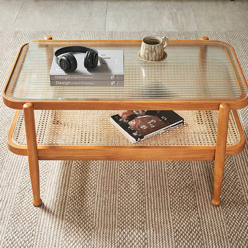 Japanese Wood Glass 2-Tier Coffee Table