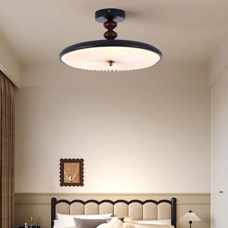 Lighom traditional round semi-flush walnut semi-flush mount light — 6.69" H x 19.69" Dia / Matte Black / 110V-120V (US/CA