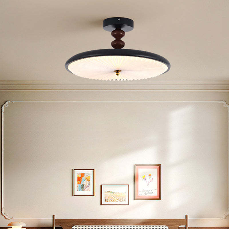 Traditional round semi-flush walnut semi-flush mount light