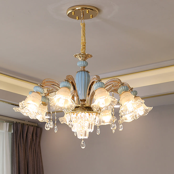 European Flower Zinc Alloy Crystal Glass Ceramic Chandelier