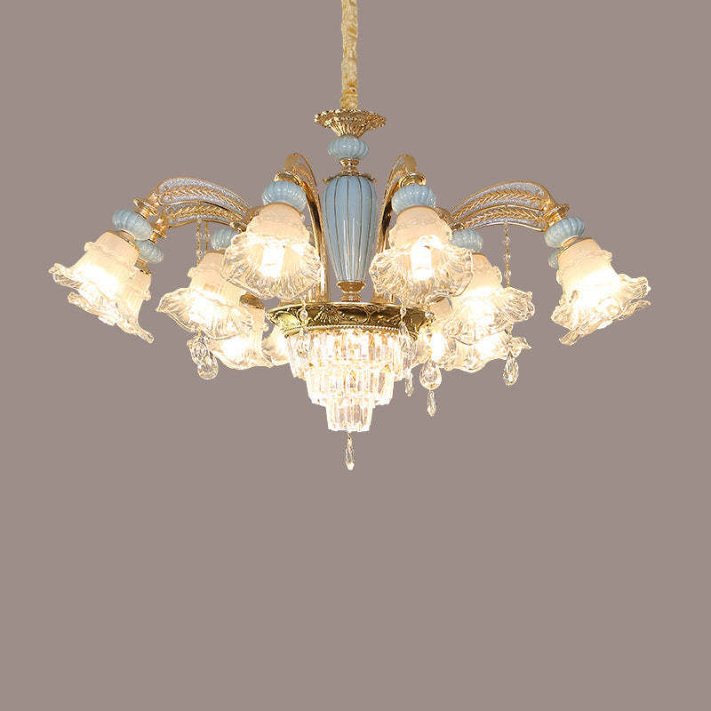 European Flower Zinc Alloy Crystal Glass Ceramic Chandelier