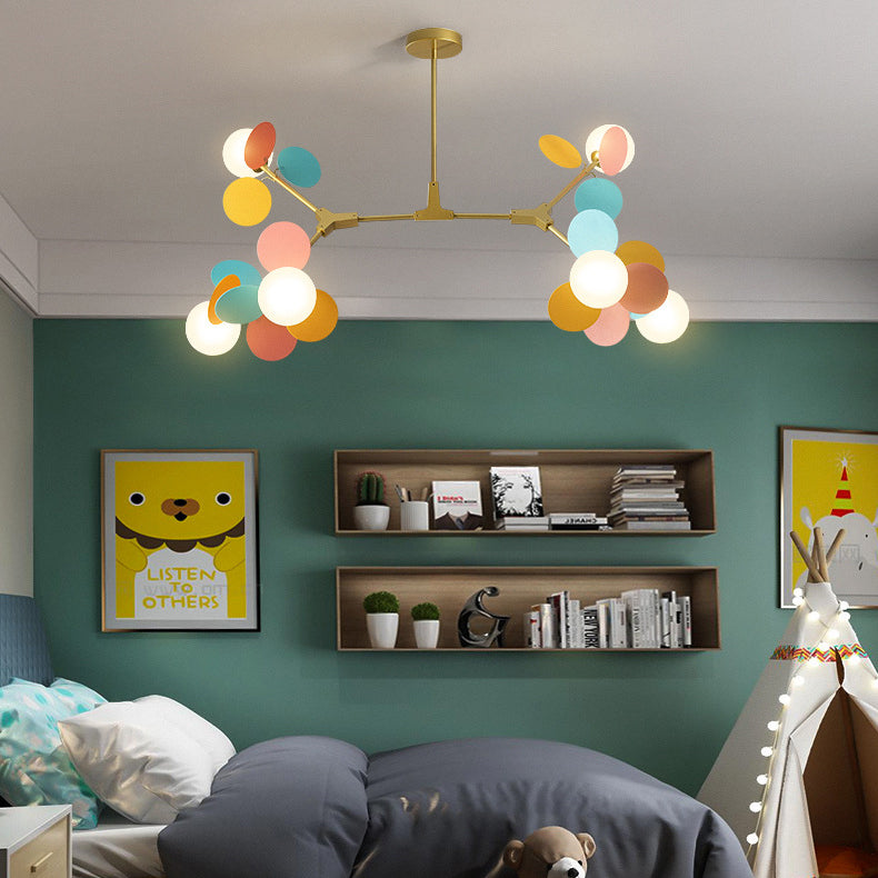 Nordic Metal Acrylic Flower Branch Glass Ball Chandelier